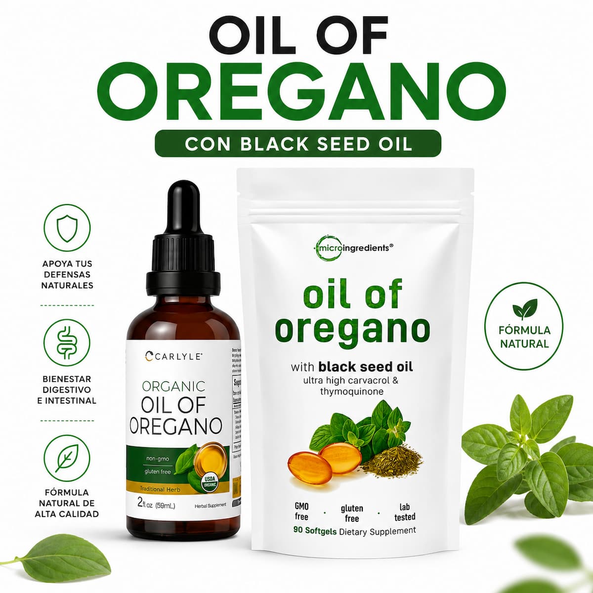 Combo Orégano Premium — Gotas + Cápsulas con Black Seed Oil